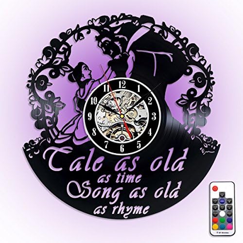 Beauty and the Beast Vinyl Record Design Wall Clock - 7 Colors Change Wall Lamp LED Illusion Night Light with Remote Control,Best gift for Him or Her, Girlfriend or Boyfriend (Beauty and the Beast)