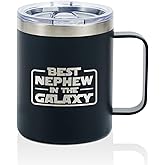 Onebttl Nephew Gifts from Aunt, Uncle, Insulated Stainless Steel Coffee Mug with Lid, Perfect for Birthday, Christmas, 12oz/350ml - Best Nephew in The Galaxy
