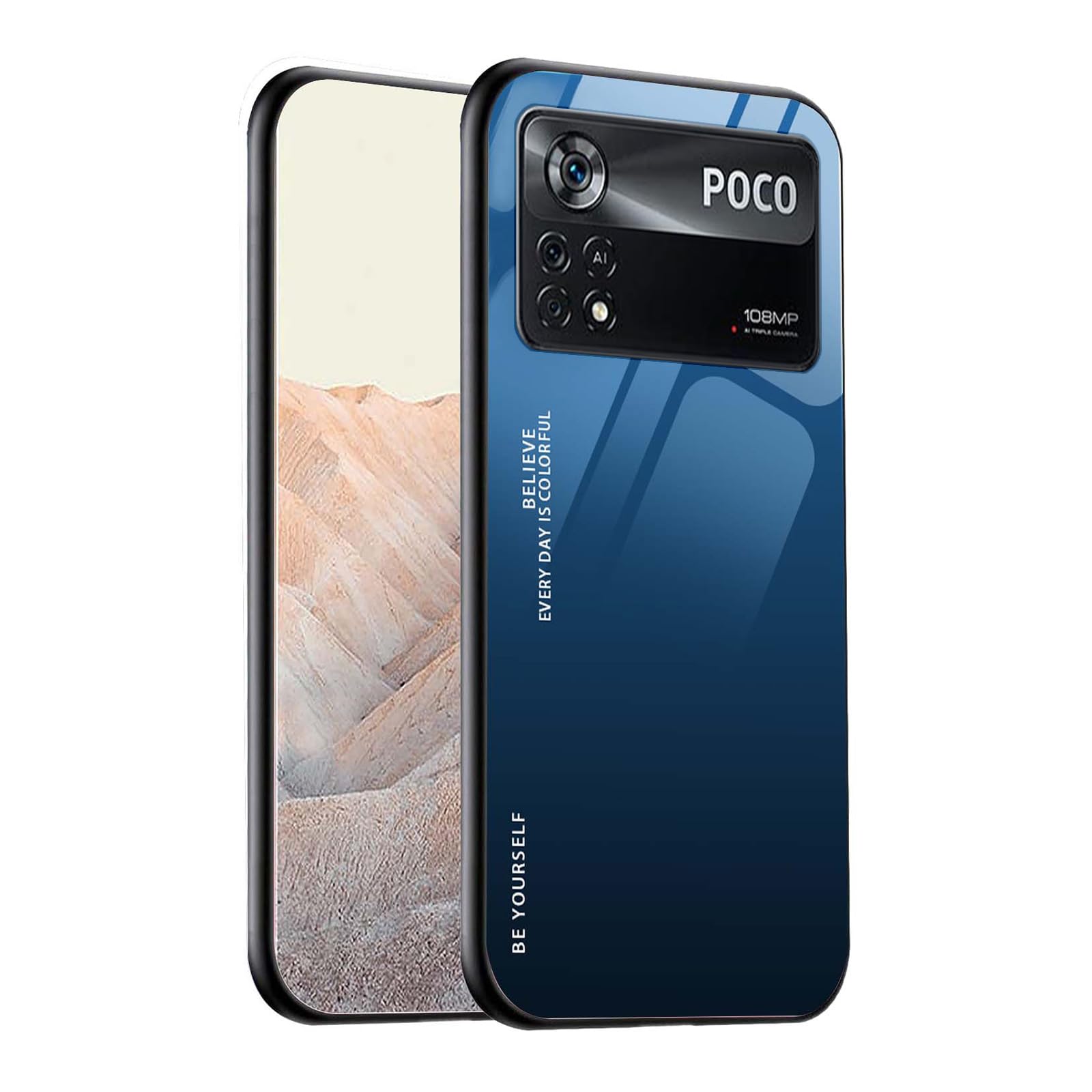 WEIOU Gradient Glass Cover for Xiaomi Poco X4 Pro 5G Case, Anti-Scratch Tempered Glass Back Cover and Silicone Shockproof TPU frame Bumper Phone Shell - 7