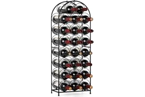 HEOMU 23 Wine Rack Freestanding Floor, Metal Wine Rack Wine Bottle Holder Stands Wine Storage Organizer Display Rack Table Wine Glass Rack for Bar Kitchen Dining Living Room, Black