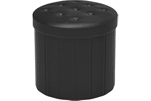 Bsketa® Folding Storage Ottoman Round 14" x 14" x 13"Inch, Foot Stool with Thicker Foam Padded Seat Small Leather Storage Ottoman Bench Foot Rest for Living Room Foldable Pouf Coffee Table,Black