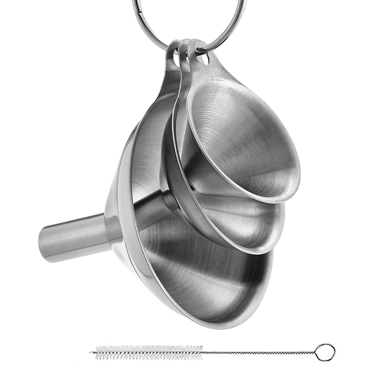 Photo 1 of 3 Pcs Stainless Steel Kitchen Funnel Made of Food-Grade Stainless Steel That withstands high and Low temperatures Perfect for Storing Liquids and Kitchen Spices or Powders Send a Cleaning Brush