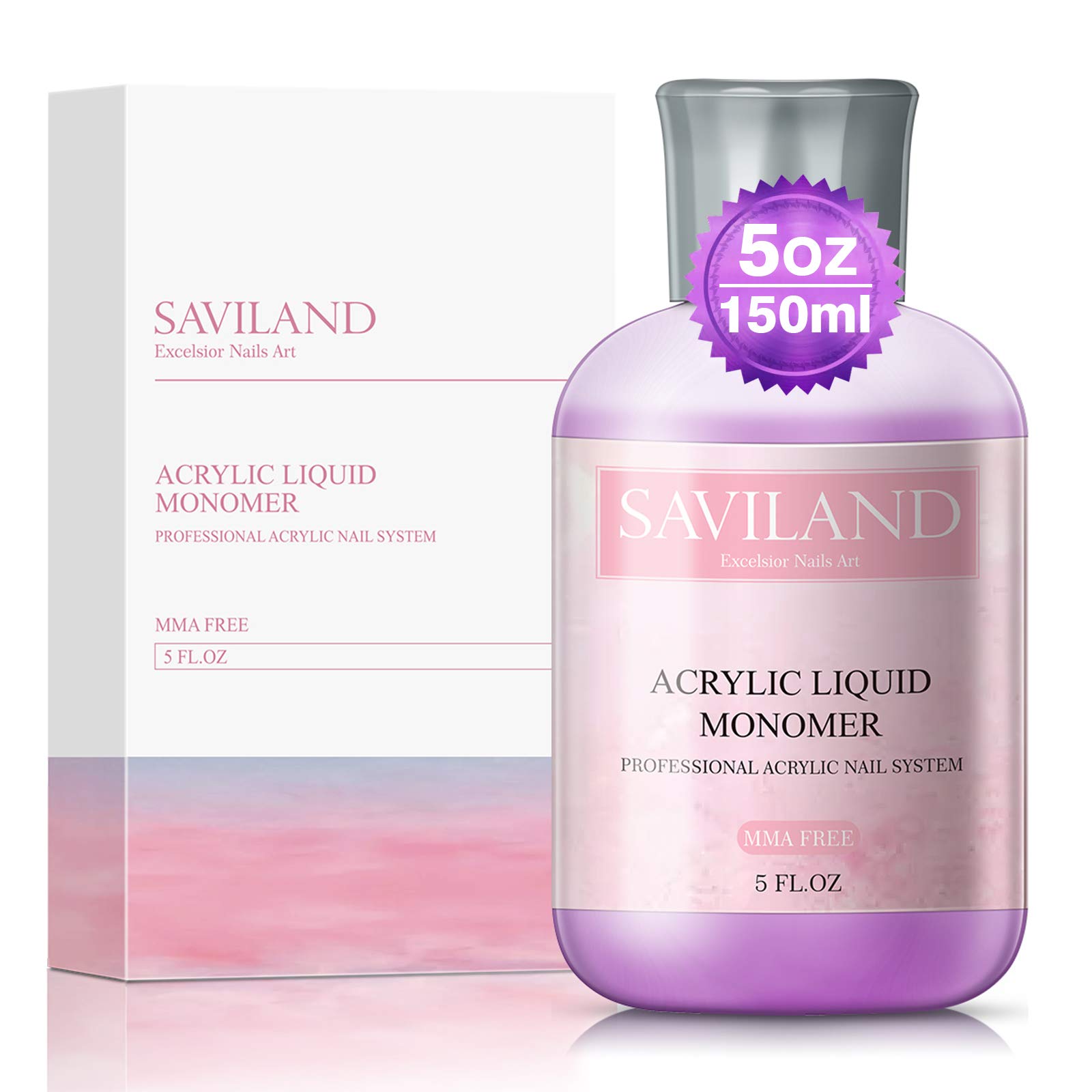 Saviland 150ml Acrylic Liquid - Monomer for Acrylic Nails and Acrylic Powder, Acrylic Liquid Monomer Professional High Capacity Non-Yellowing MMA Free, Acrylic Monomer Liquid for Nails Extension