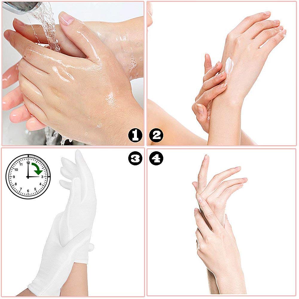 White Cotton Gloves Large for Moisturizing Dry Hands Eczema, Overnight Lotion Spa, 10 Pairs Jewelry Inspection Work Gloves for Men and Women : Beauty