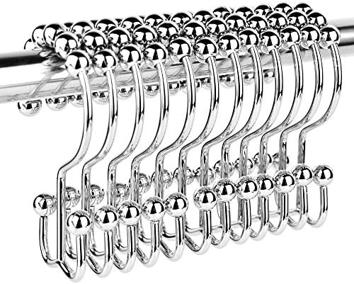 PROMASVE Shower Curtain Rings Double-hook, Stainless Steel, Set of 12 (Chrome)