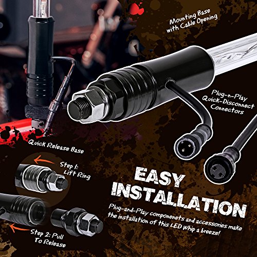 image for ONLINE LED STORE 2pc 4ft LED Whip Lights w/Flag [21 Modes] [20 Colors]