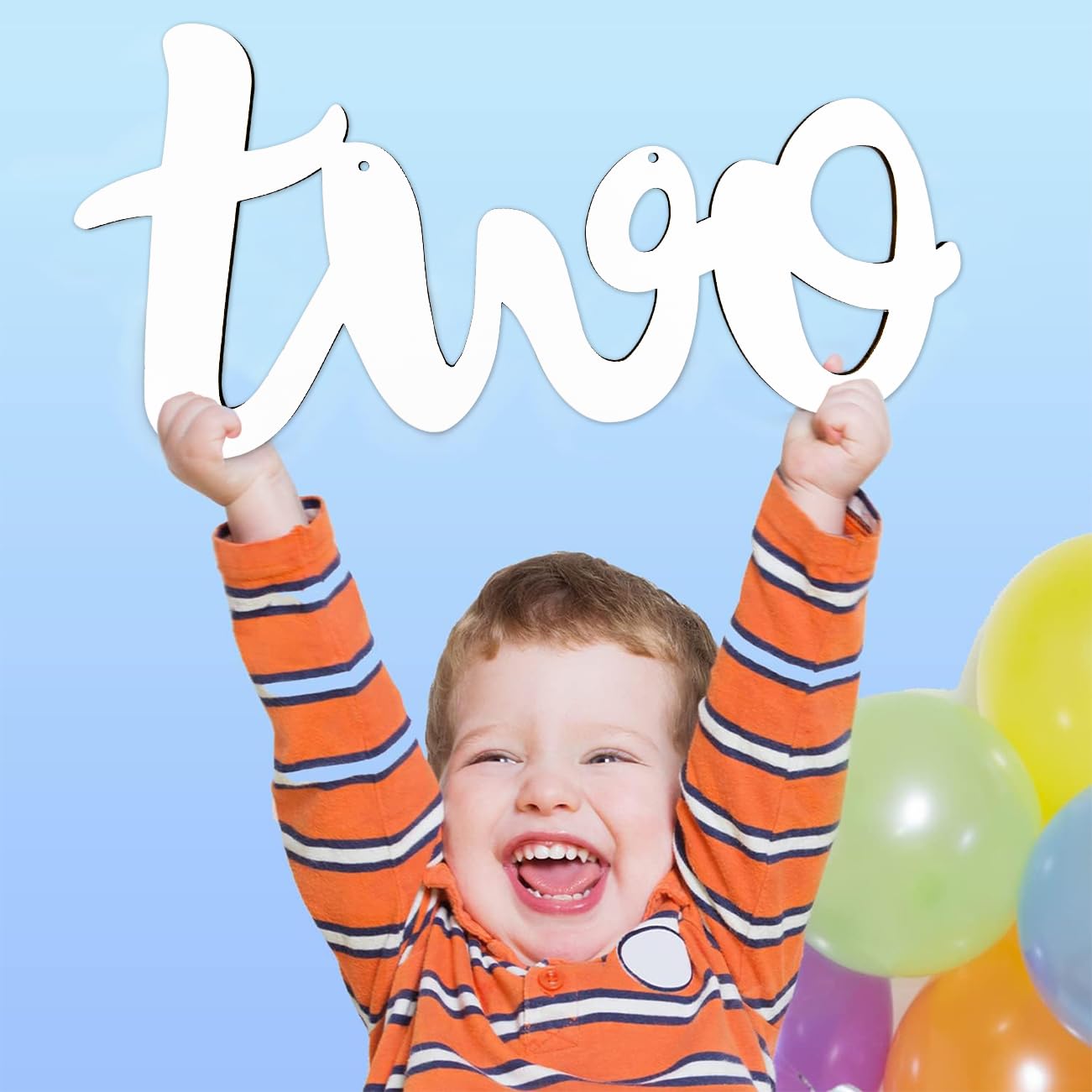 Photo 1 of 2nd Birthday Wooden Sign White Two Cutout Letter Photo Booth Props Two 15.74’’* 7.87’’ for Kids 2nd Birthday Party Wall Decor Table Display Baby Chair Banner