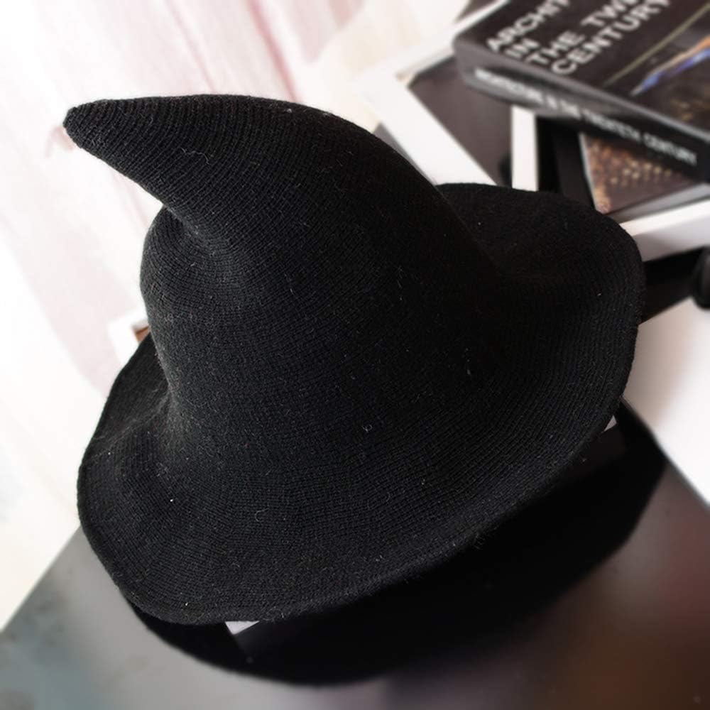 QBSM Womens Black Witch Hats Modern Knit Wool Wizard Hat Cap for Halloween Party Costume: Toys & Games