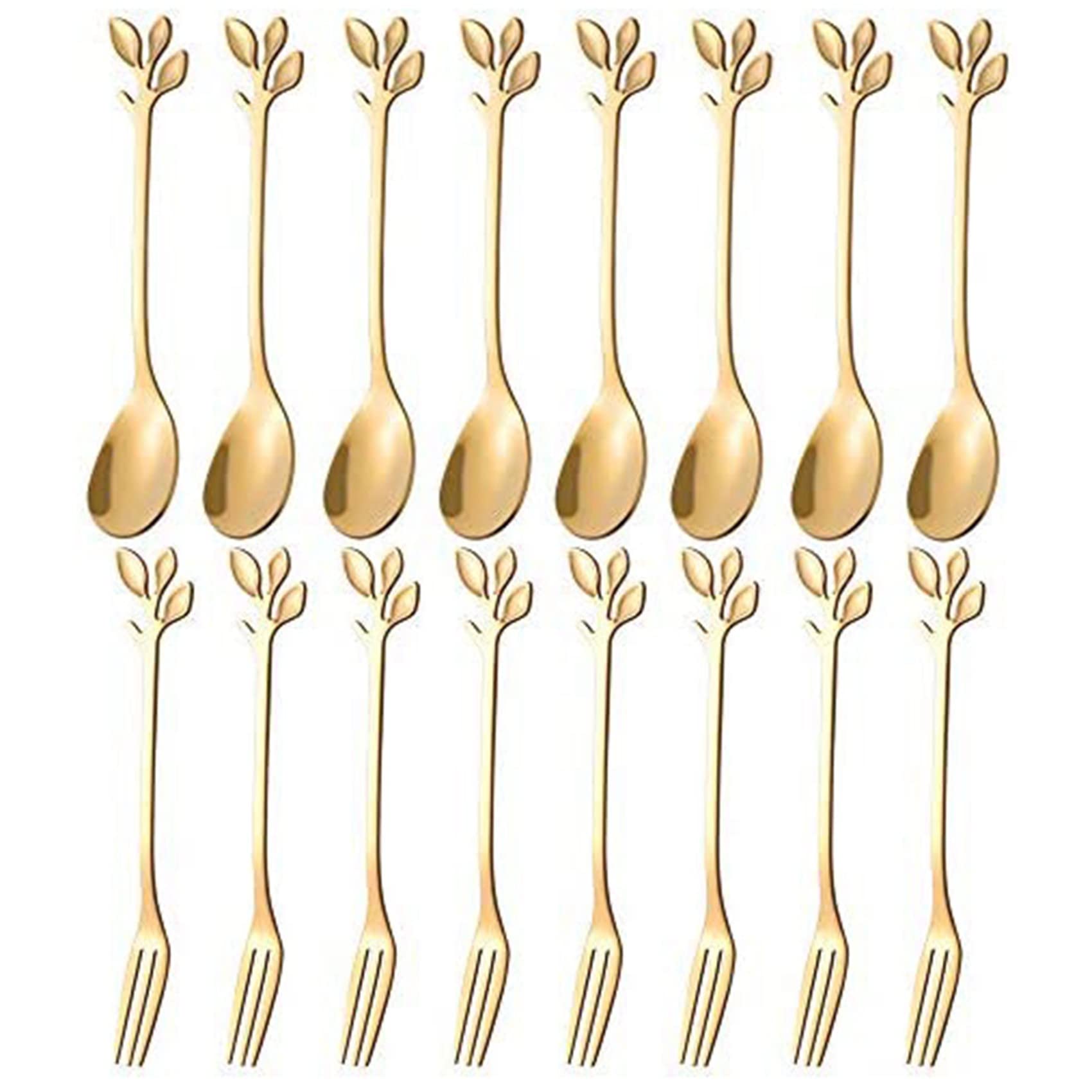 Cudisoewer 20PCS Dessert Spoon and Fork Set Cake Fork Coffee Spoon Fruit Fork Stainless Steel -Gold