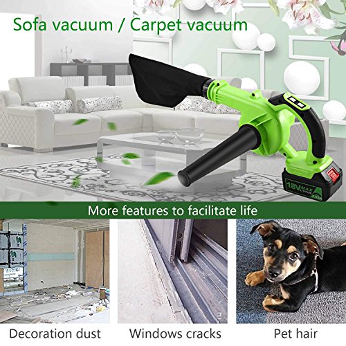 Utheing Cordless Blower 18V Max 4AH 110V Lithium-Ion Electric Leaf Cordless Blower Sweeper (Green)