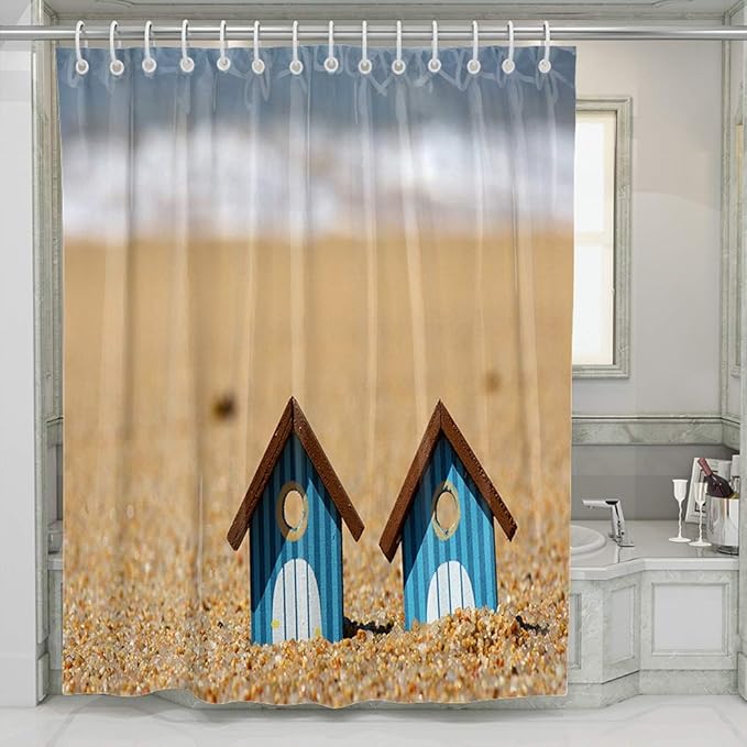 KELEMO Shower Curtain Fashion Miniature Beach Huts at The