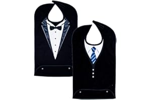 Classy Pal, Adult Bibs for Men, Dress ‘n Dine™ Clothing Protectors for Eating, Senior Adult Bib Terry Cloth Crumb Catcher, Embroidered Design, Waterproof, Reusable, Washable (Blue Tie + Tuxedo)