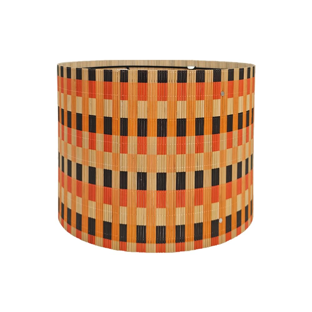 Photo 1 of Modern Translucent Barrel bamboo lamp shade Art decorative with Colorful Minimalist geometric style ideal for living room bederoom Table Floor Lamp easy assemble size 11.8x9Inch (Colorful Grid)