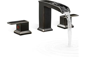 HOIGY Waterfall Tub Faucet Set 3 Hole, Brass Oil Rubbed Bronze Bathtub Faucet Set 2 Handle, 6-16 Inch Deck Mount Roman Tub Faucets, High Flow Bathtub Faucets with Pre-Installed Water Hose for Antique