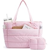 Narwey Nylon Puffer Tote Bag for Women, Quilted Work Nurse Teacher Tote Bag | Lightweight, Puffy, Aesthetic, Trendy, 15.6 Laptop Sleeve, 40oz Tumble holder, Shoulder Bag for Travel, Gym, Holiday Gifts