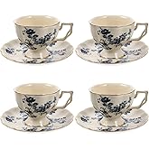 CALLARON European Style Ceramic Milk Drinking Cup with Saucer 8Oz Delicate Porcelain Coffee Cup Set for Home Restaurant Tea and Juice