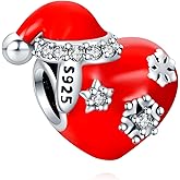 Doyafer Red Heart Snowflake Christmas Hat Charm 925 Sterling Silver Bead Bracelets For Women Charms Birthday Gifts For Family Friends
