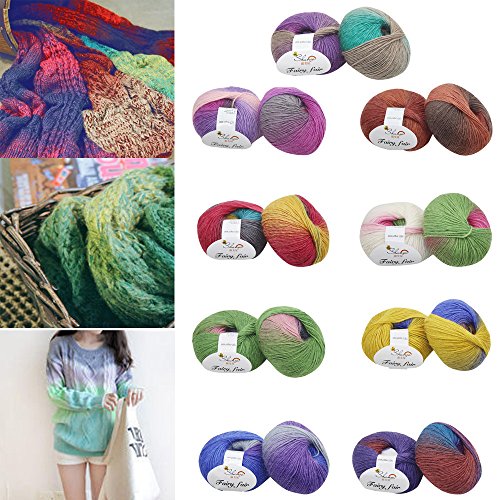 FTXJ 1PC Roll Rainbow Color Wool Blend Slim Thread Knitting Crochet Yarn Skeins Anti-shrink Knitwear Supplies (C)