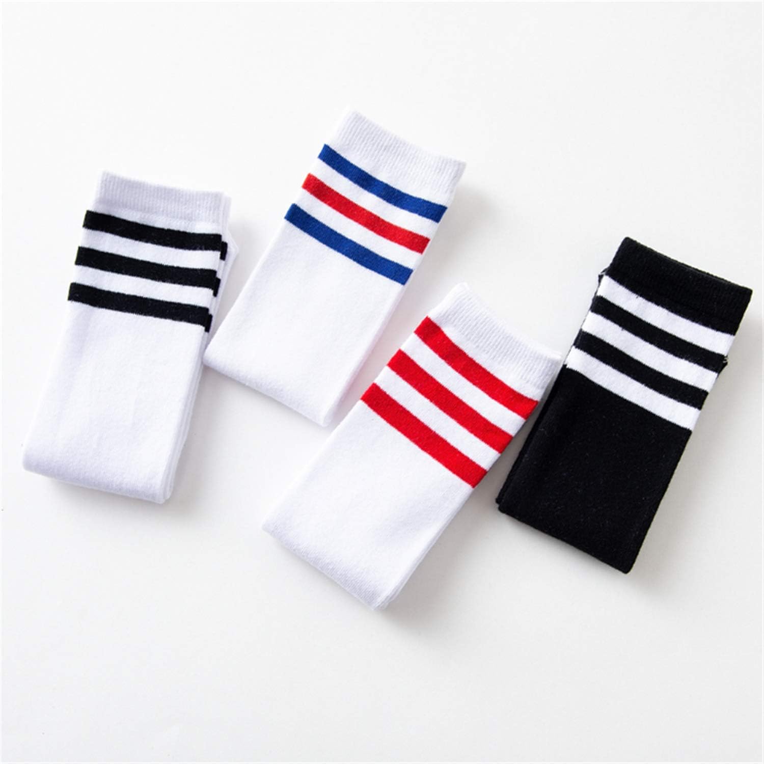 Century Star Kids Child Sport Soccer Socks Knee High Tube Socks Three Stripes Cotton Cute Stocking for Boys Girls 1 Pair Black White One Size: Clothing