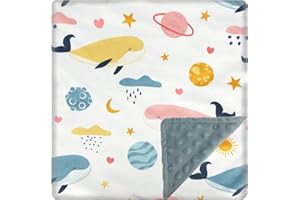 NAPCURE Baby Blanket for Boys Girls (Whales Printed, 30"x40") with Double Layer Dotted Backing Soft Plush Minky Blanket for Toddlers Newborn