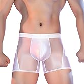 GENEMEN Glossy Mens Boxer Briefs Sheer Underwear Silky Boxers Transparent Lingerie See Through Shorts