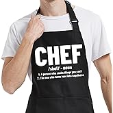 Rokasreke Chef Aprons for Men Women with Pockets, Kitchen Apron for Cooking Grilling Gifts for Dad Mom Birthday Christmas