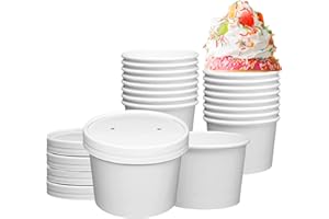 250 Sets White Paper Food Containers With Vented Lids, To Go Hot Soup Bowls, Disposable Ice Cream Cups (12oz)