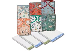 KaWaii Baby 4 Dozen Organic Cotton Twill Prefold Cloth Diapers & 6 Waterproof Covers OS Adjustable Boy & Unisex