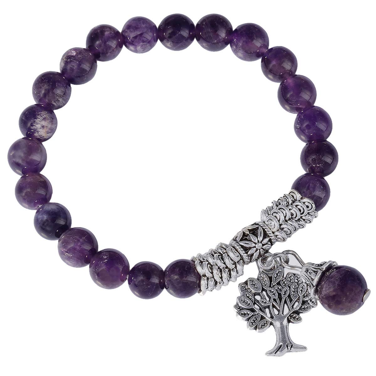 KYEYGWO 8mm Tree of Life Chakra Bracelet, Reiki Healing Balancing Lucky Charm Stretch Stone Beads Bracelet for Unisex
