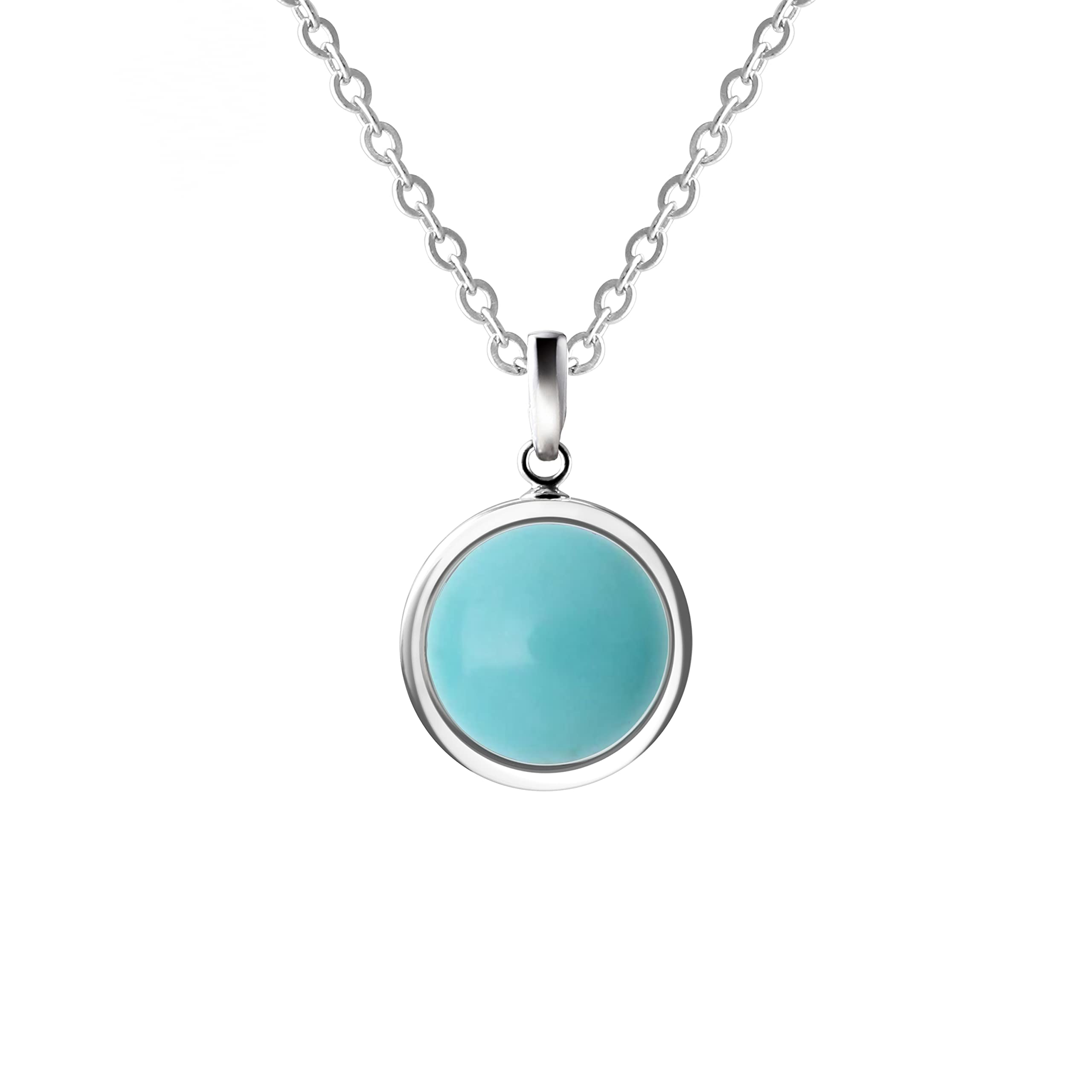 Franki Baker Natural Turquoise Sterling Silver Dainty Round Pendant Necklace Length: 50cm