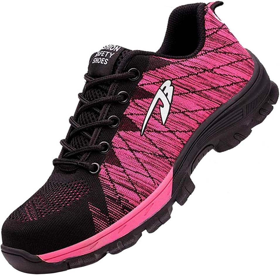 Jeapeer Work Steel Toe Shoes for Men and Women, Lightweight, Puncture Proof, Non-Slip, Breathable Industrial & Construction Safety Shoes Fuchsia 4