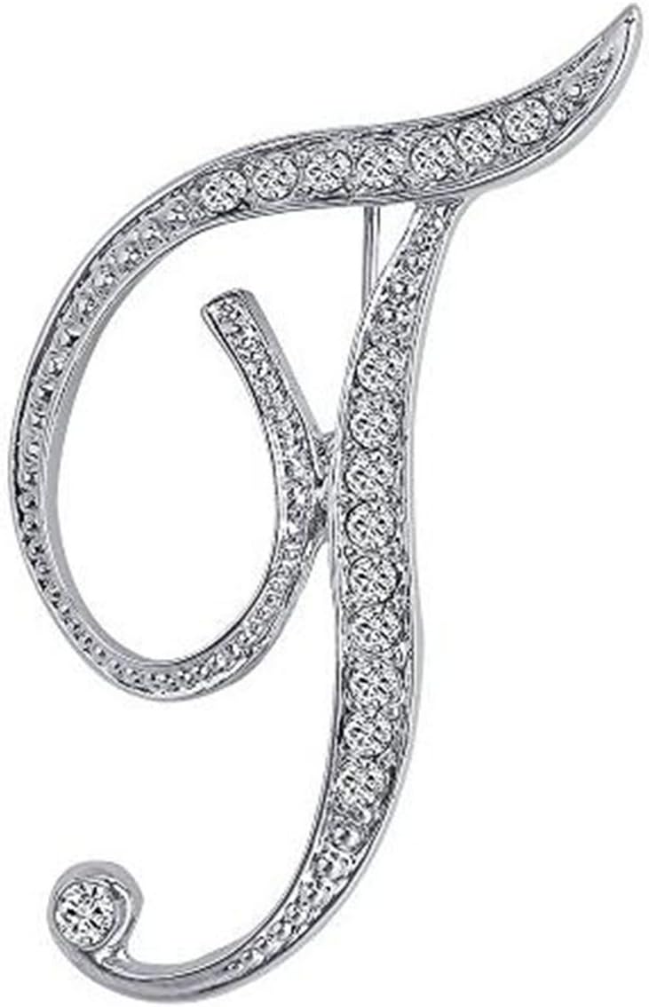 Initial Letters Brooch Pins For Women, Letter Pins For Stockings, Silver Plated Metal Rhinestone Clear AAA+ Crystal Lapel Pin Brooches（1Pcs）