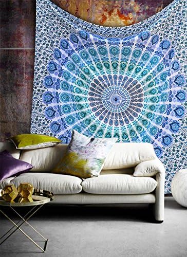 Tapestries - Popular Handicrafts Tapestry Wall Hanging Hippie Mandala Bohemian Psychedelic Hippy Intricate Floral Design Indian Tapestries Bedspread 84 x 90 Inches (215cm x 230cm) Red Yellow