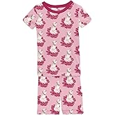 KicKee Print Short Sleeve Pajama Set with Shorts, Baby to Kid, Super Soft Viscose from Bamboo Fitted Pajamas