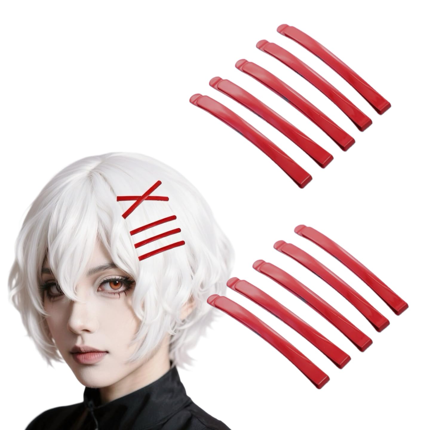 Photo 1 of 10 Pcs Red Bobby Pins Cute Hair Clips Stylish Solid Red Hairpin Cross Barrettes Headwear Hair Accessories Anime Cosplay Props Costume Christmas Halloween & Punk Styles