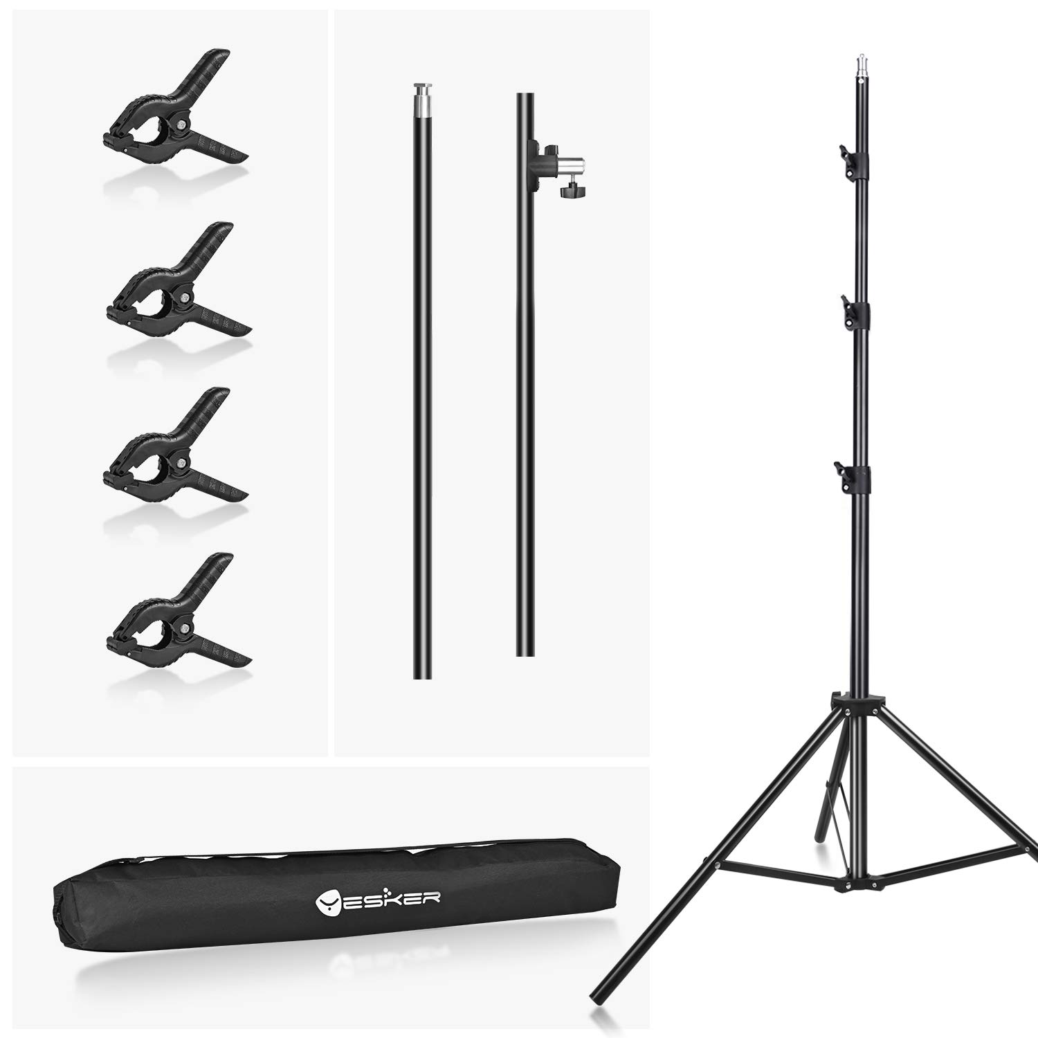 Yesker T- Shape Backdrop Stand Kit 8.5ftx5ft Adjustable Portable Photo Background Backdrop Stand with 4 Spring Clamps Back Drop for Photography Photoshoot