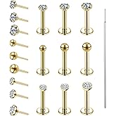 AccGin 19pcs Nose Rings Studs, 20/18G 316L Surgical Stainless Steel Lip Rings Labret Jewelry Cartilage Tragus Helix Earrings Monroe Medusa Piercing Jewelry for Women Men