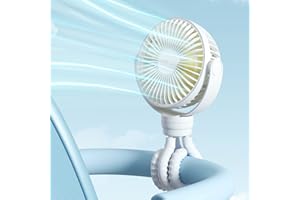 JISULIFE Mini Stroller Fan Clip-on for Baby, 4000mAh Portable Battery Operated or USB Rechargeable Fan with 4 Speeds, Flexibl