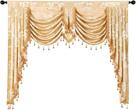 Amazon Com Elkca Golden Jacquard Swag Waterfall Valance Luxury