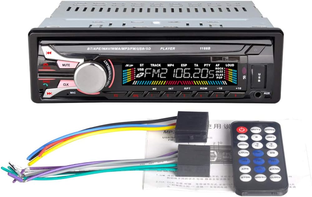 Single-Din Car Bluetooth Radio Receiver Audio Player Built-in Bluetooth CD / MP3, FM with SD USB AUX In-Dash Player 1DIN Radio Cassette 12V