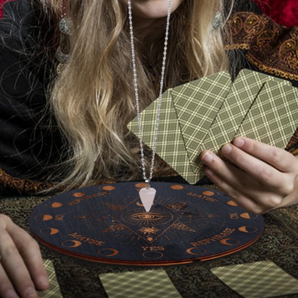 INFUNLY Witch Pendulum Board Eyes Runes Wooden Dowsing Planchette Board 7.9