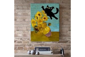 1pc Unframed Canvas Poster, Funny Black Cat Vase Mishap Illustration, Canvas Wall Art, Artwork Wall Painting For Gift, Bedroo