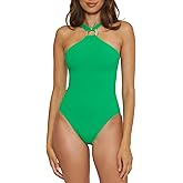 BECCA Womens Baja Mar High Neck One Piece Swimsuit, Halter, Bathing Suits for Women