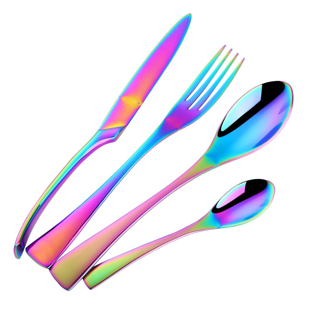 Buyer Star 4 Pieces Cutlery Set Rainbow Coloured Stainless Steel Flatware Set Silverware Utensils Dinnerware Colorful Knife Fork Spoon Teaspoon