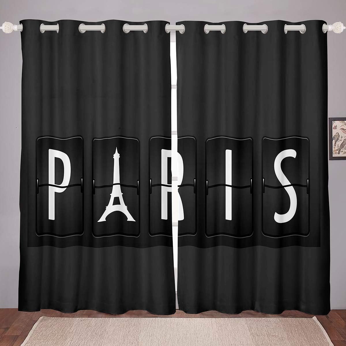 Eiffel Tower Curtains Chic Paris Theme Window Curtains for Bedroom Living Room for Kids Boys Girls Paris Cityscape Window Drapes White Black Modern Decor Window Treatments,38 X 45 Inches,2 Panels…