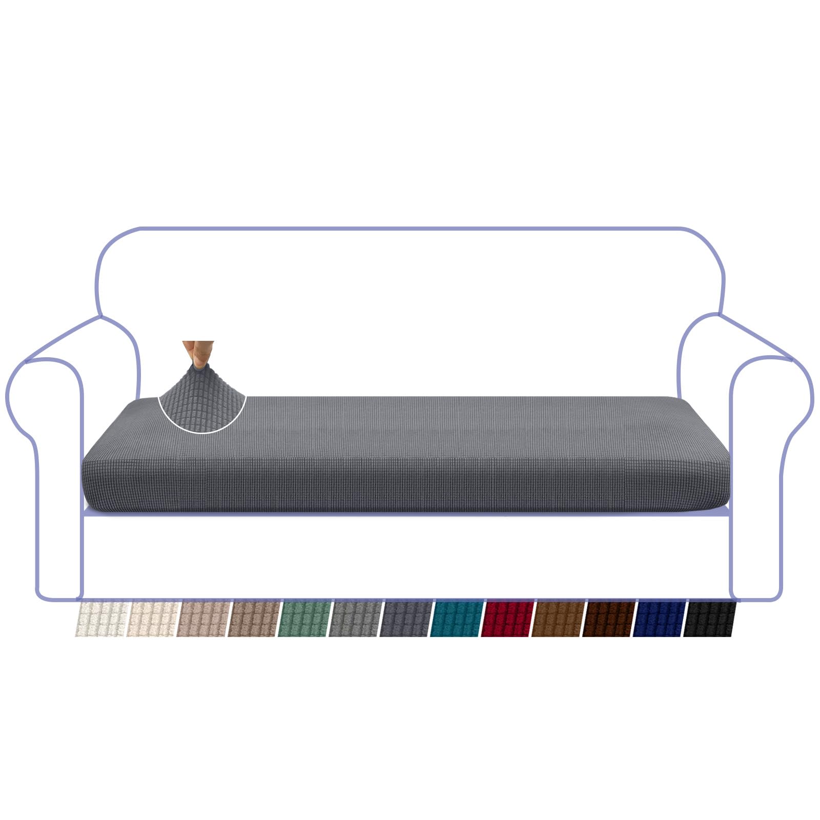 Granbest High Stretch Sofa Seat Cushion Cover Super Soft Couch Seat Cover Sofa Cushion Protector Jacquard Spandex Fabric with Elastic Bottom(4 Seater,Grey)