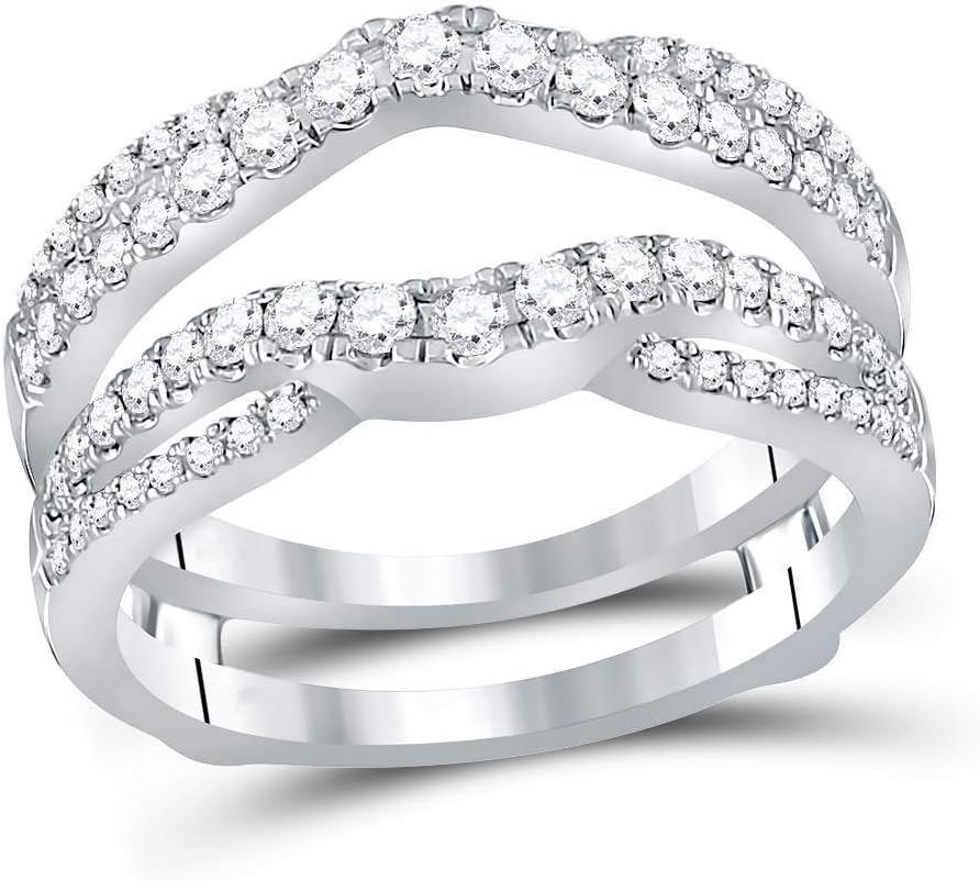 Dividiamond 1.00Ct Round Simulated Diamond Women's Enhancer Guard Ring in 14k White Gold Over 925 Silver