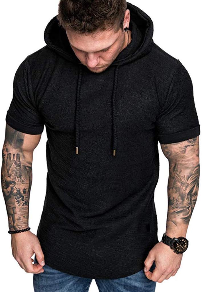 Clearance!Men Fashion Slim Fit Blouse, lkoezi Male New Casual Blouse Large Size Short Popular Sleeve Hoodie Shirt Tops (M, Black)