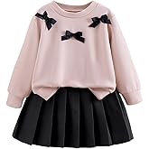 SHENHE Girl's 2 Piece Outfits Crewneck Bow Sweatshirt Pullover and Pleated A Line Skirt Set