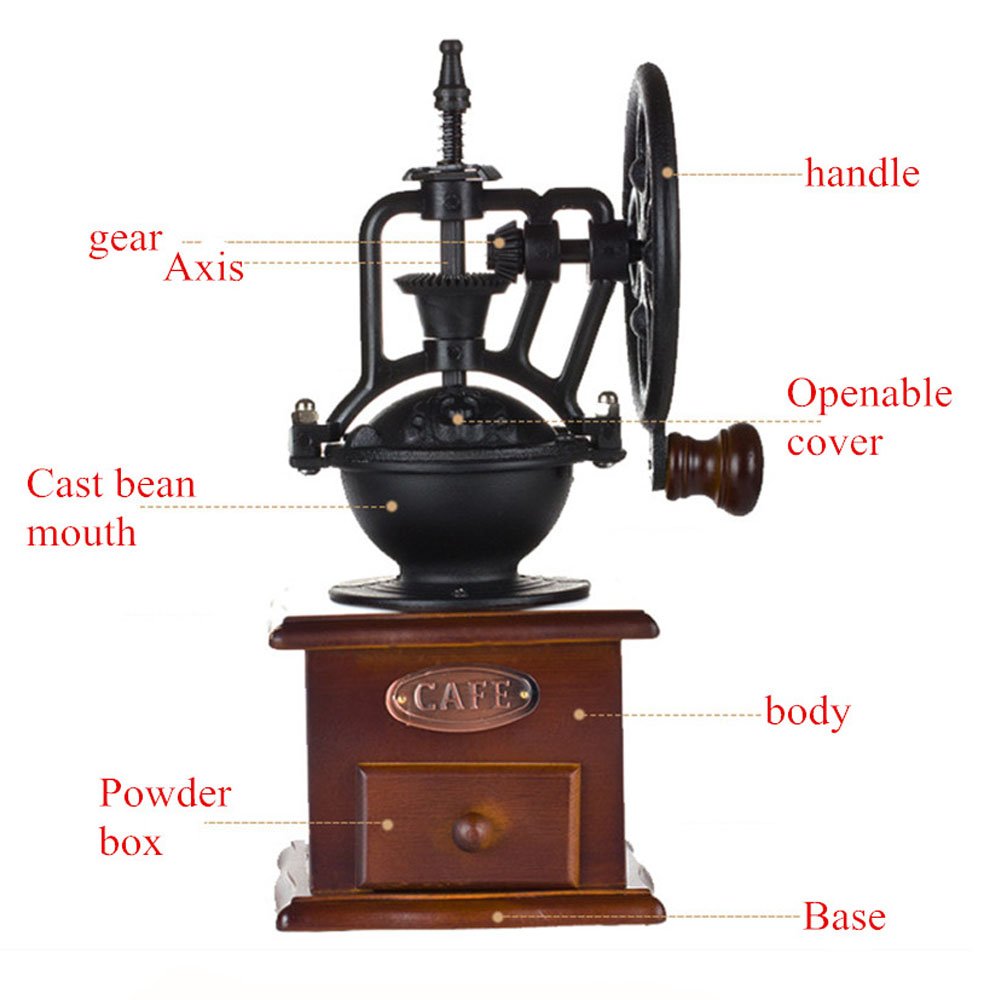 moon-1 Manual Coffee Grinder Antique Cast Iron Hand Crank Coffee Mill With Grind Settings & Catch Drawer